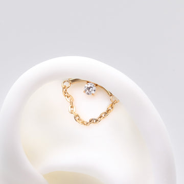 Detail View 1 of Implant Grade Titanium Golden Modern Curve Sparkle Chained Internally Threaded Labret-Clear Gem